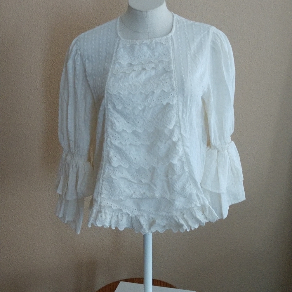 Zara Woman Boho Style Eyelet Top Size S